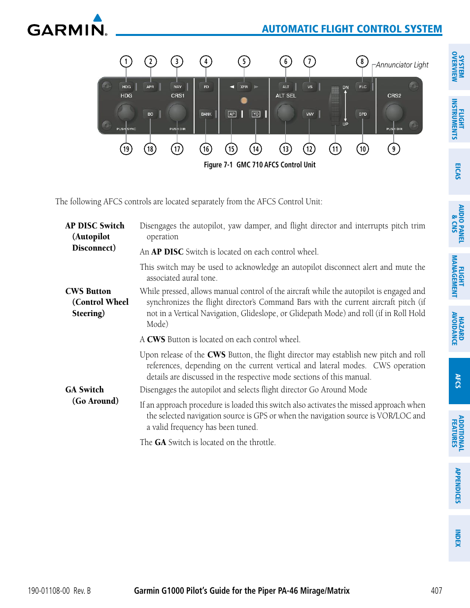 Automatic flight control system | Garmin G1000 Piper PA-46 Matrix User Manual | Page 421 / 600