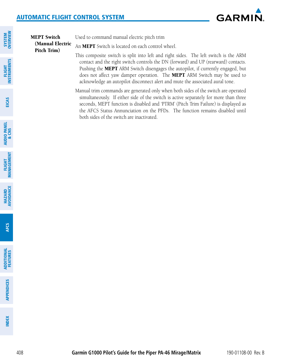 Automatic flight control system | Garmin G1000 Piper PA-46 Matrix User Manual | Page 422 / 600