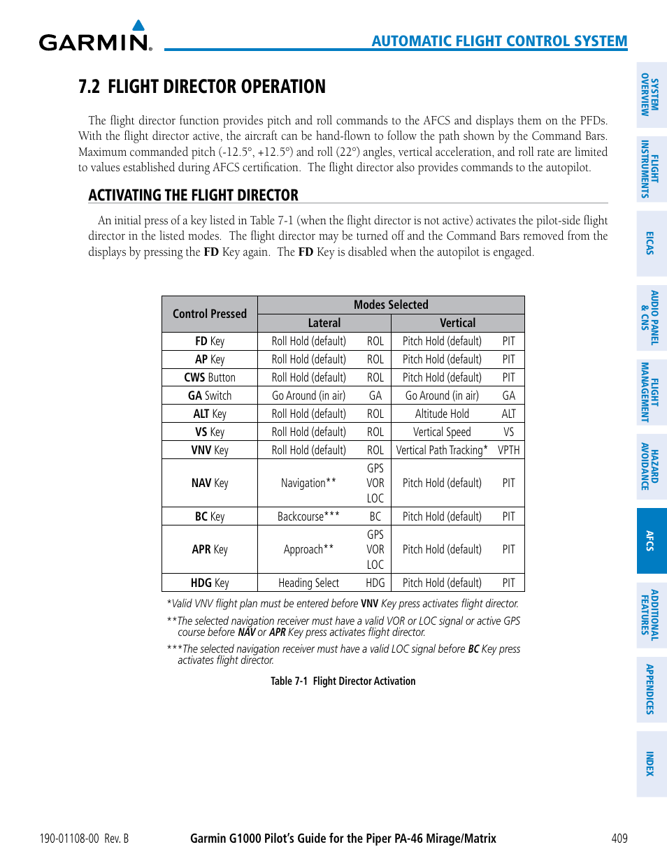 2 flight director operation, Activating the flight director, Automatic flight control system | Garmin G1000 Piper PA-46 Matrix User Manual | Page 423 / 600