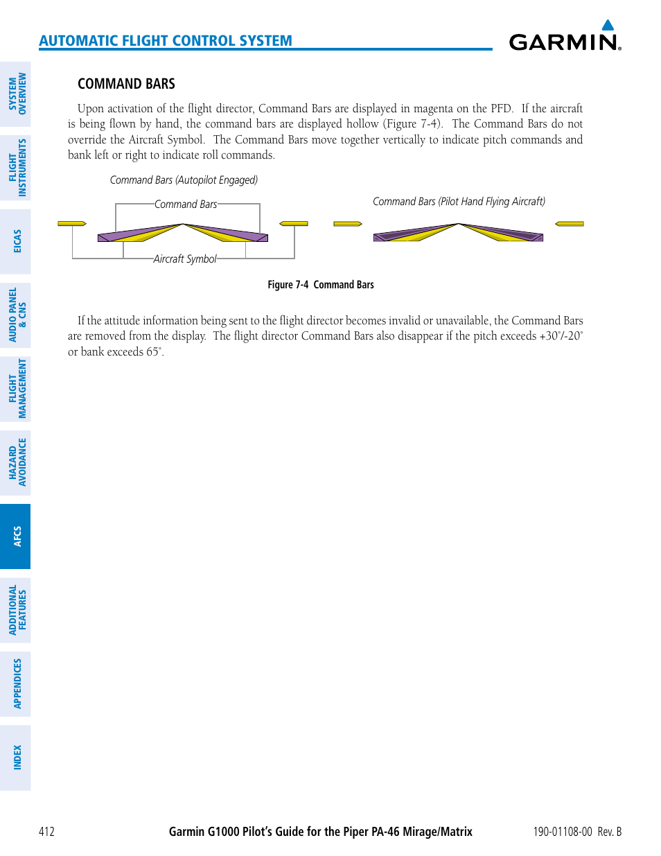 Automatic flight control system, Command bars | Garmin G1000 Piper PA-46 Matrix User Manual | Page 426 / 600