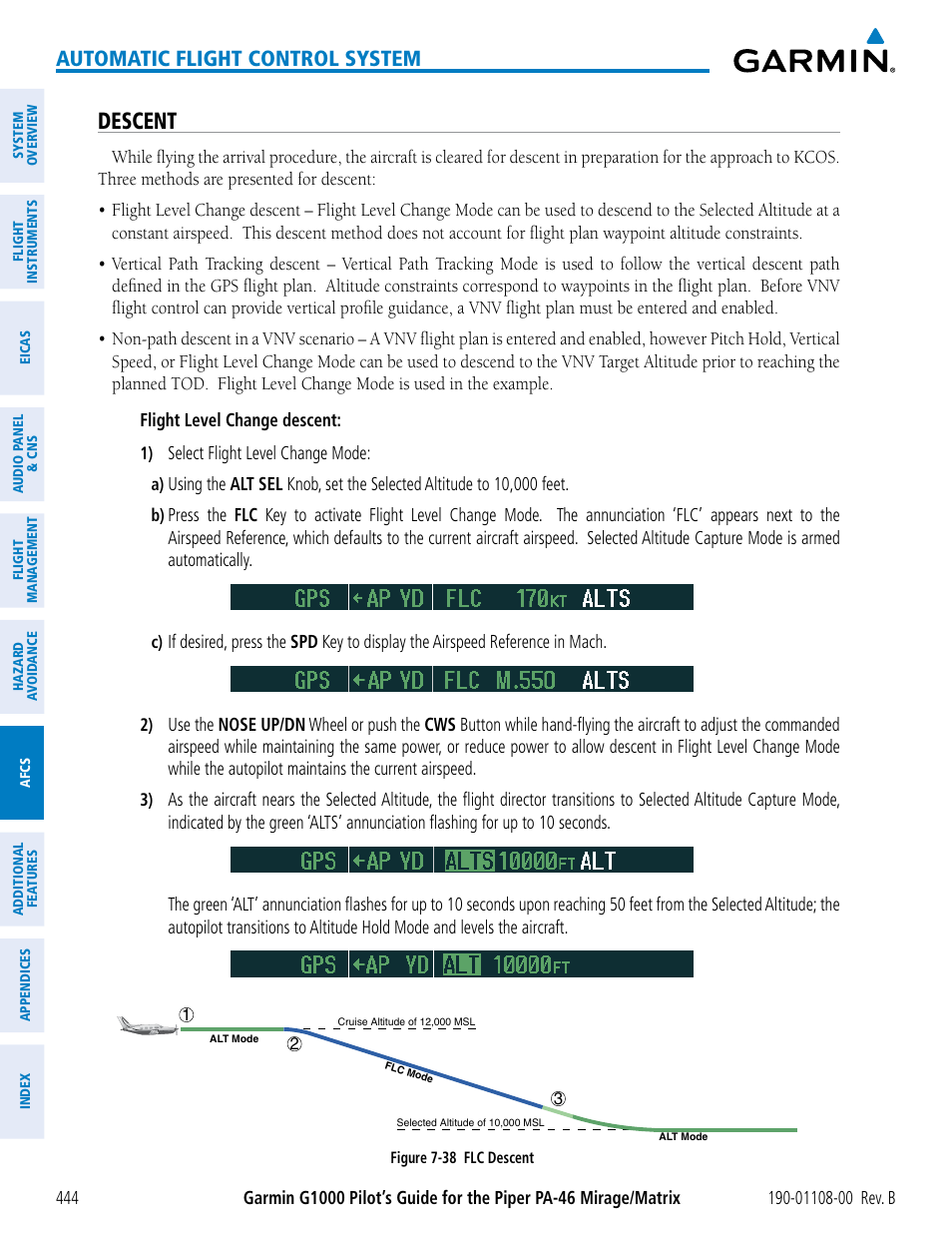 Descent, Automatic flight control system | Garmin G1000 Piper PA-46 Matrix User Manual | Page 458 / 600