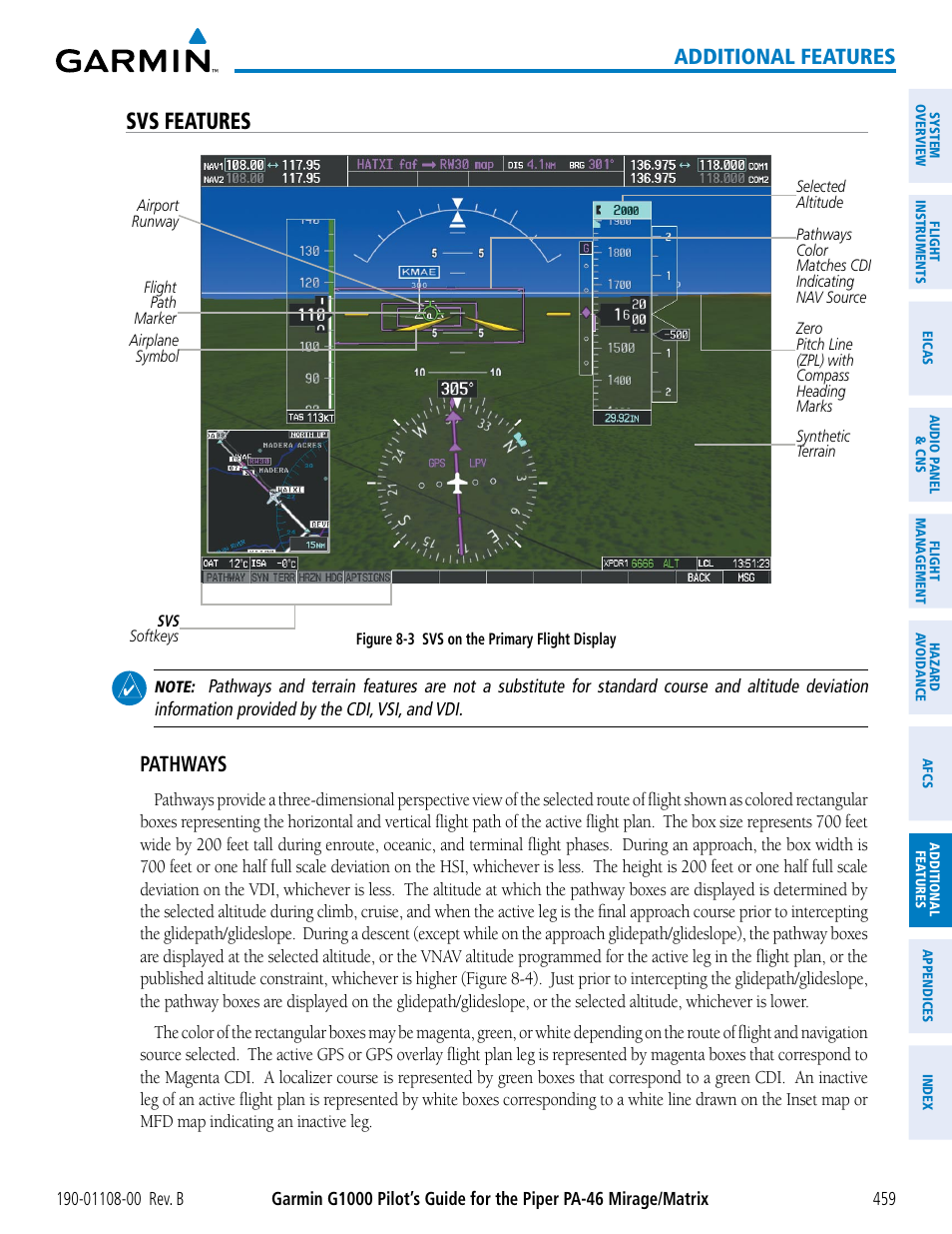 Svs features, Additional features, Pathways | Garmin G1000 Piper PA-46 Matrix User Manual | Page 473 / 600