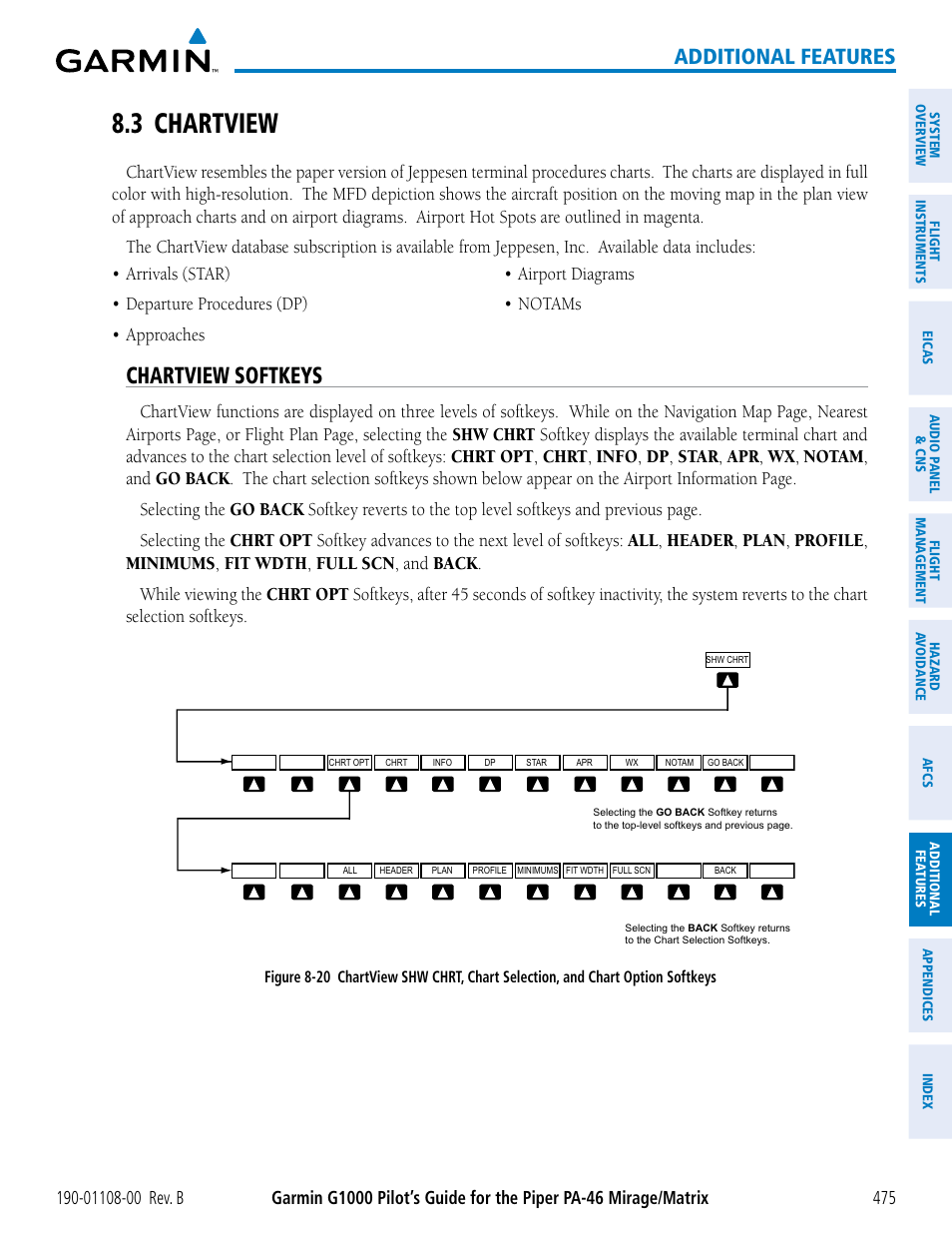 3 chartview, Chartview softkeys, Additional features | Garmin G1000 Piper PA-46 Matrix User Manual | Page 489 / 600