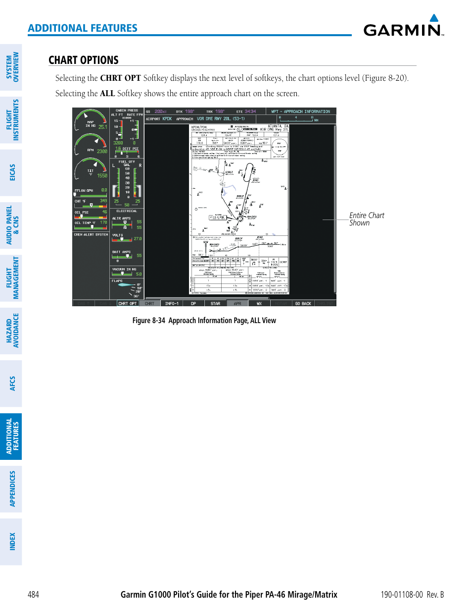 Chart options, Additional features | Garmin G1000 Piper PA-46 Matrix User Manual | Page 498 / 600