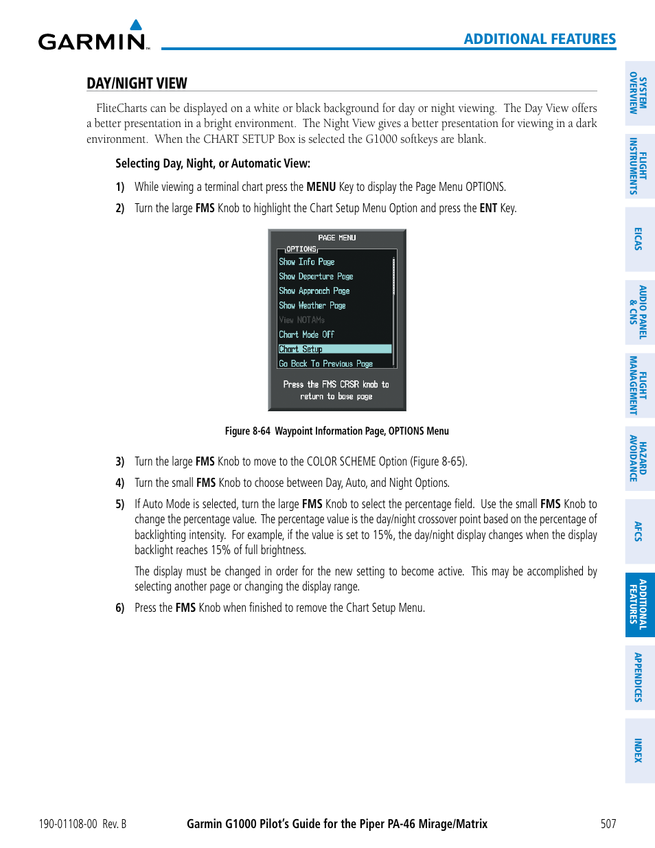 Day/night view, Additional features | Garmin G1000 Piper PA-46 Matrix User Manual | Page 521 / 600