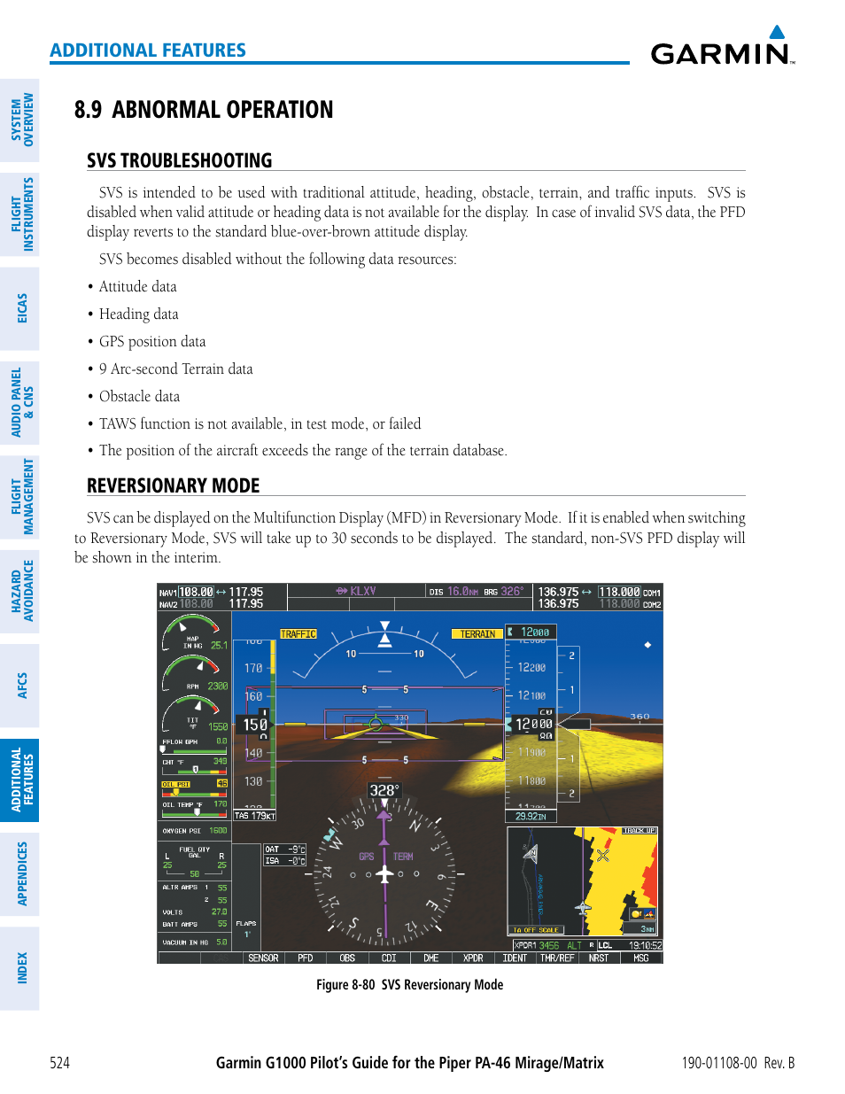 9 abnormal operation, Svs troubleshooting, Reversionary mode | Additional features | Garmin G1000 Piper PA-46 Matrix User Manual | Page 538 / 600