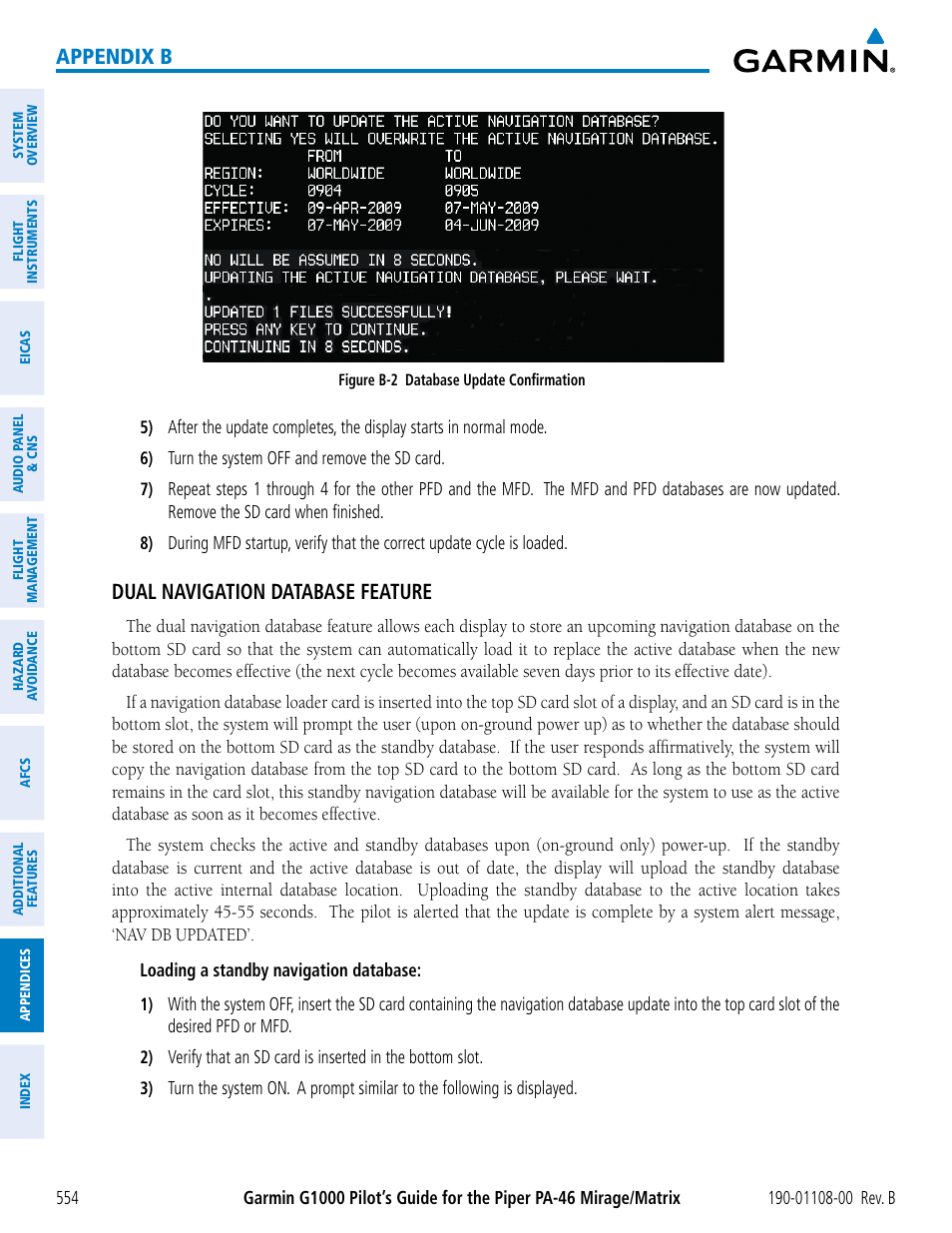 Appendix b, Dual navigation database feature | Garmin G1000 Piper PA-46 Matrix User Manual | Page 568 / 600