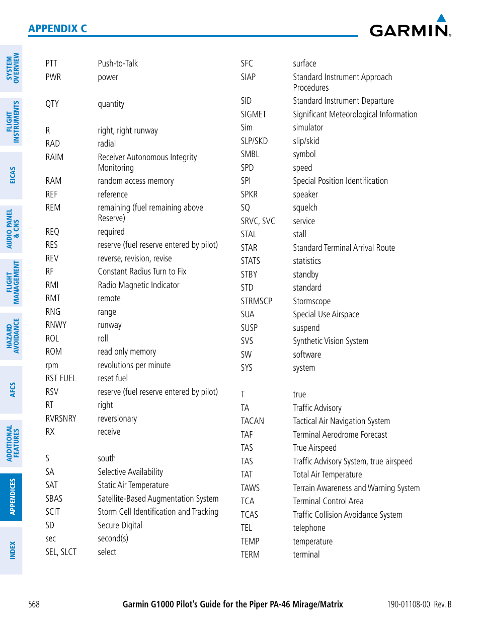 Appendix c | Garmin G1000 Piper PA-46 Matrix User Manual | Page 582 / 600