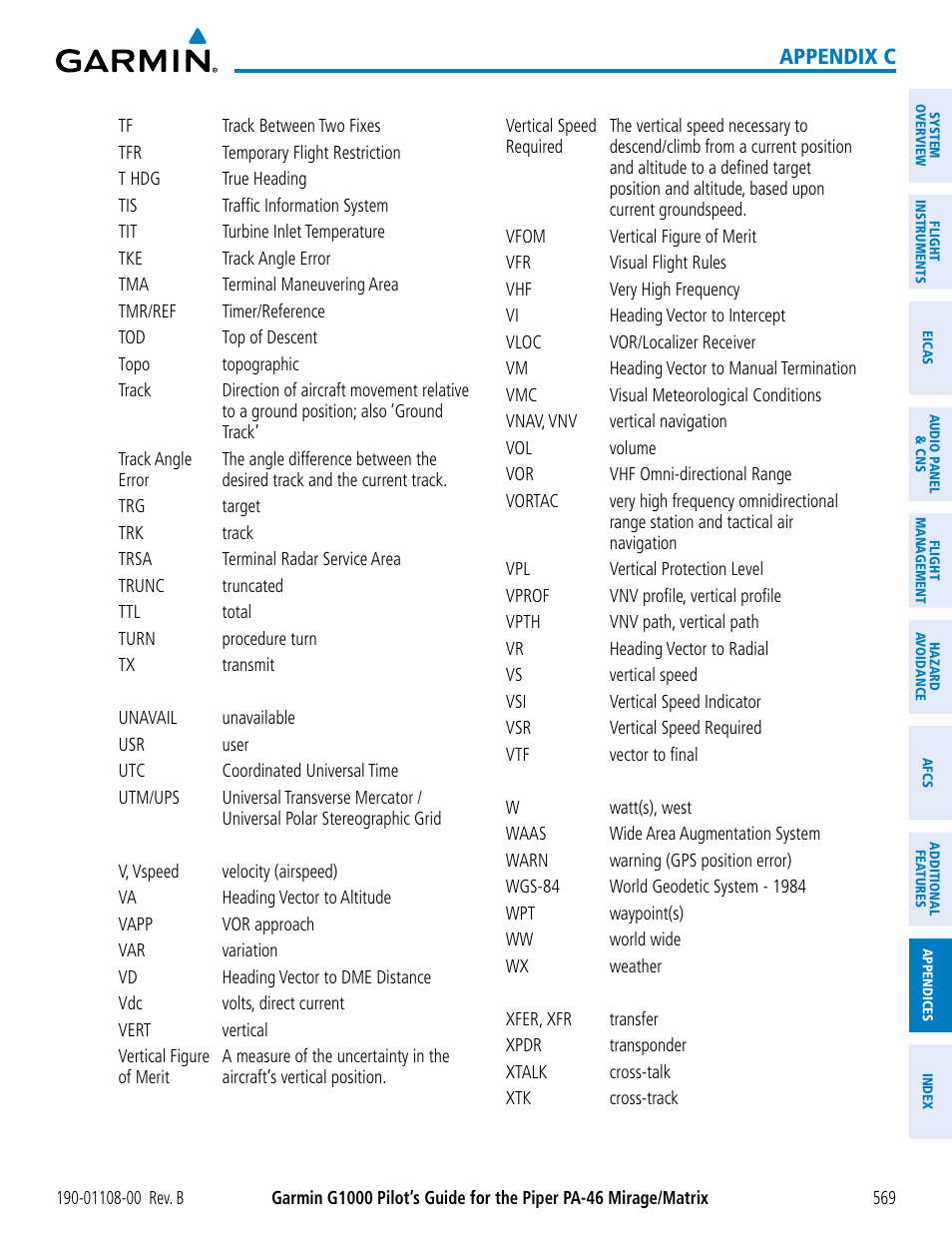 Appendix c | Garmin G1000 Piper PA-46 Matrix User Manual | Page 583 / 600