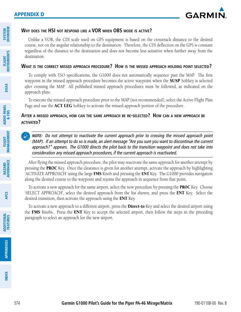 Appendix d w | Garmin G1000 Piper PA-46 Matrix User Manual | Page 588 / 600