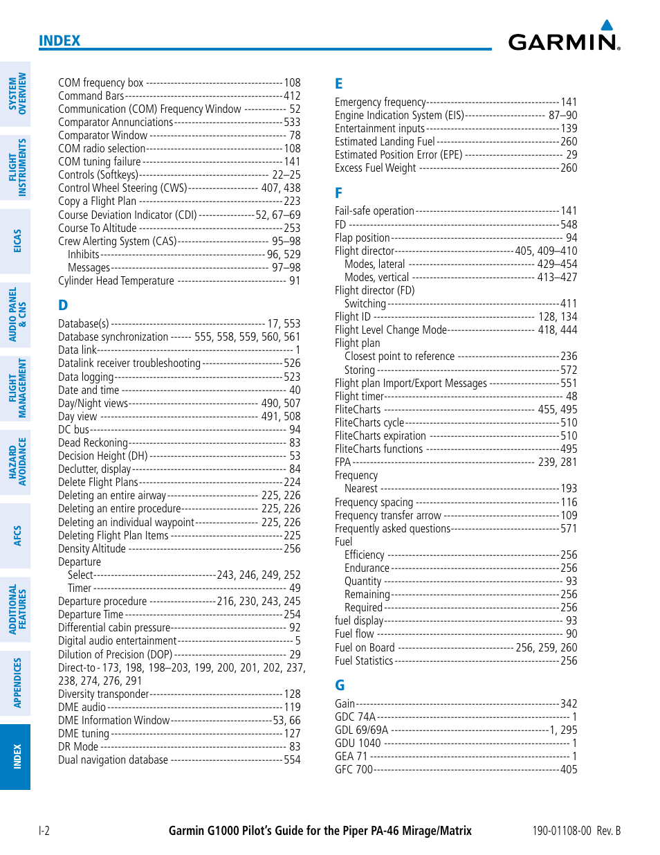 Index | Garmin G1000 Piper PA-46 Matrix User Manual | Page 594 / 600