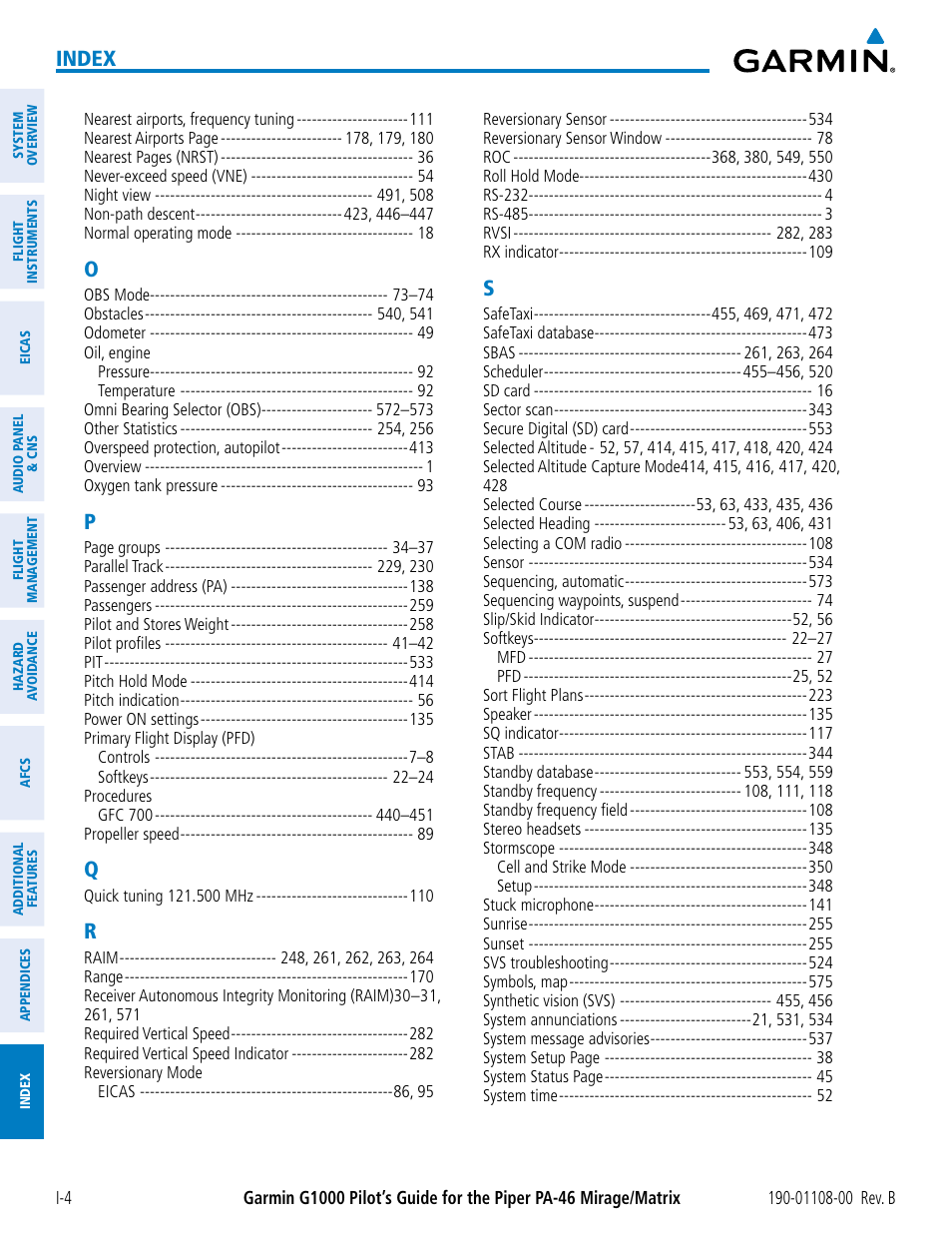 Index | Garmin G1000 Piper PA-46 Matrix User Manual | Page 596 / 600