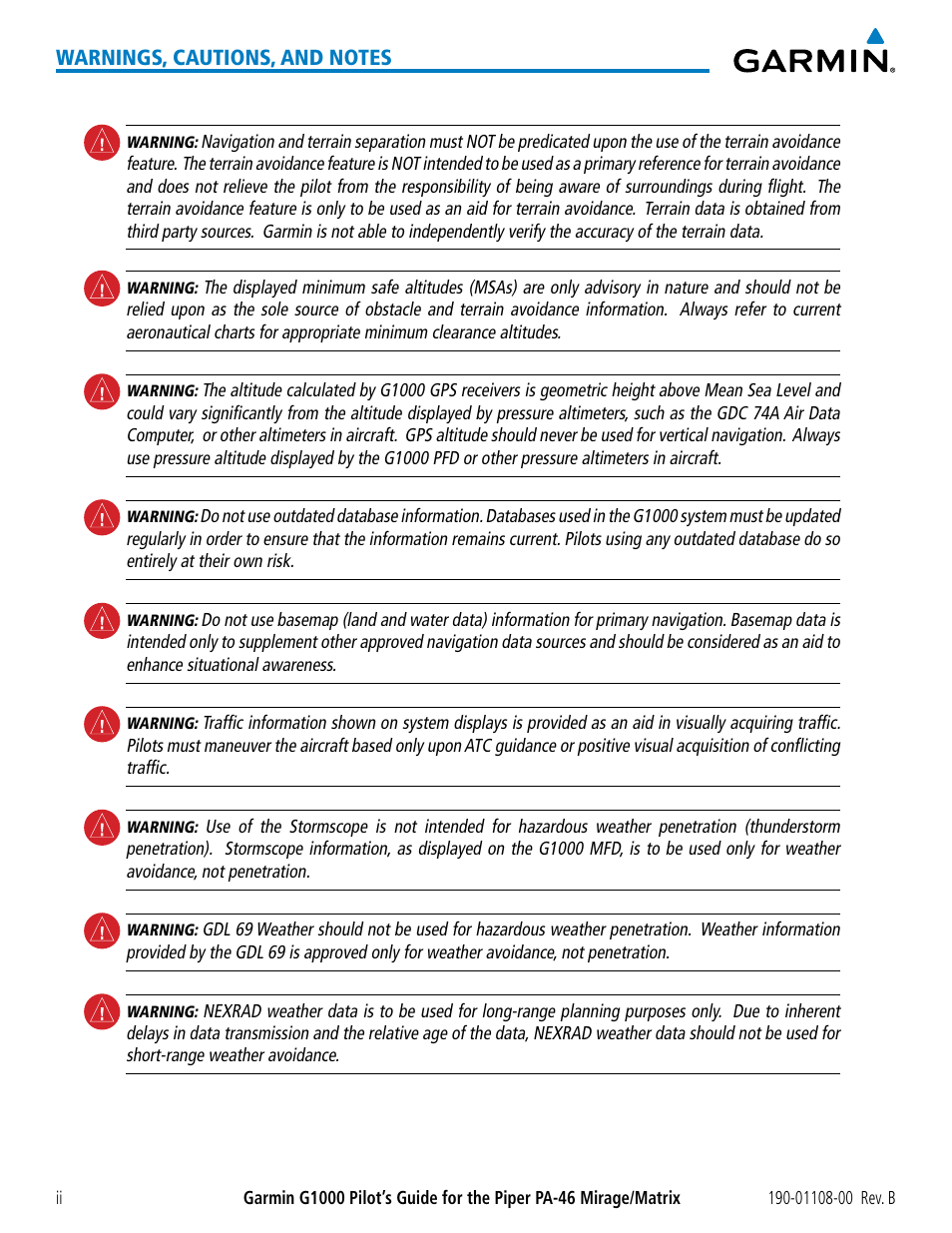 Garmin G1000 Piper PA-46 Matrix User Manual | Page 6 / 600