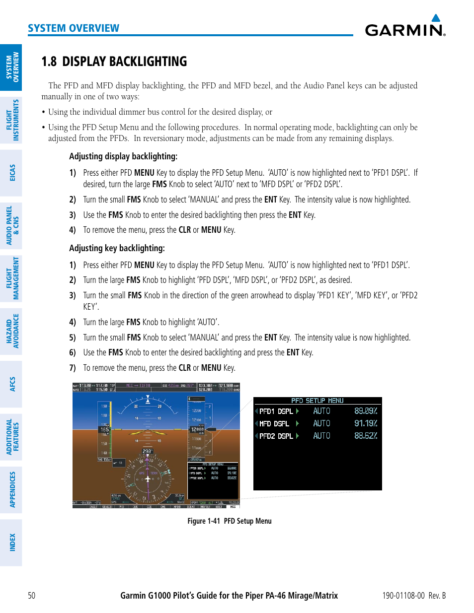8 display backlighting, System overview | Garmin G1000 Piper PA-46 Matrix User Manual | Page 64 / 600