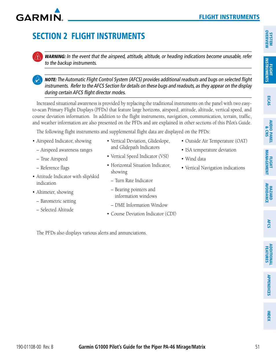 Section 2 flight instruments, Flight instruments | Garmin G1000 Piper PA-46 Matrix User Manual | Page 65 / 600