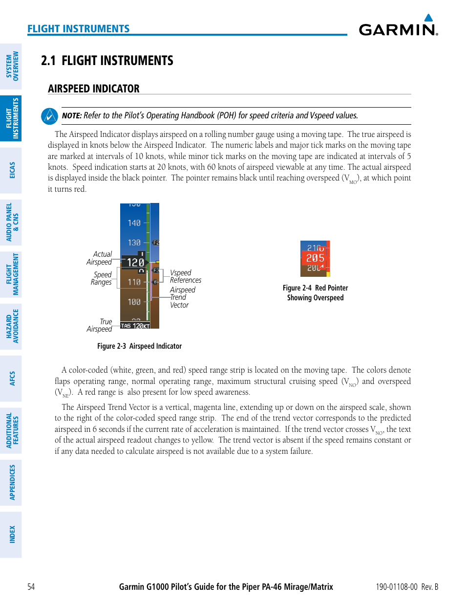 1 flight instruments, Airspeed indicator, Flight instruments | Garmin G1000 Piper PA-46 Matrix User Manual | Page 68 / 600
