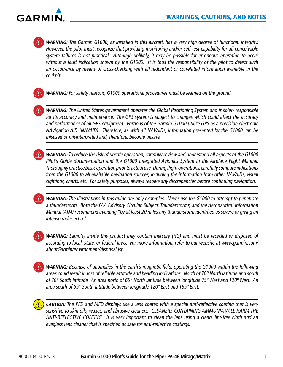 Garmin G1000 Piper PA-46 Matrix User Manual | Page 7 / 600