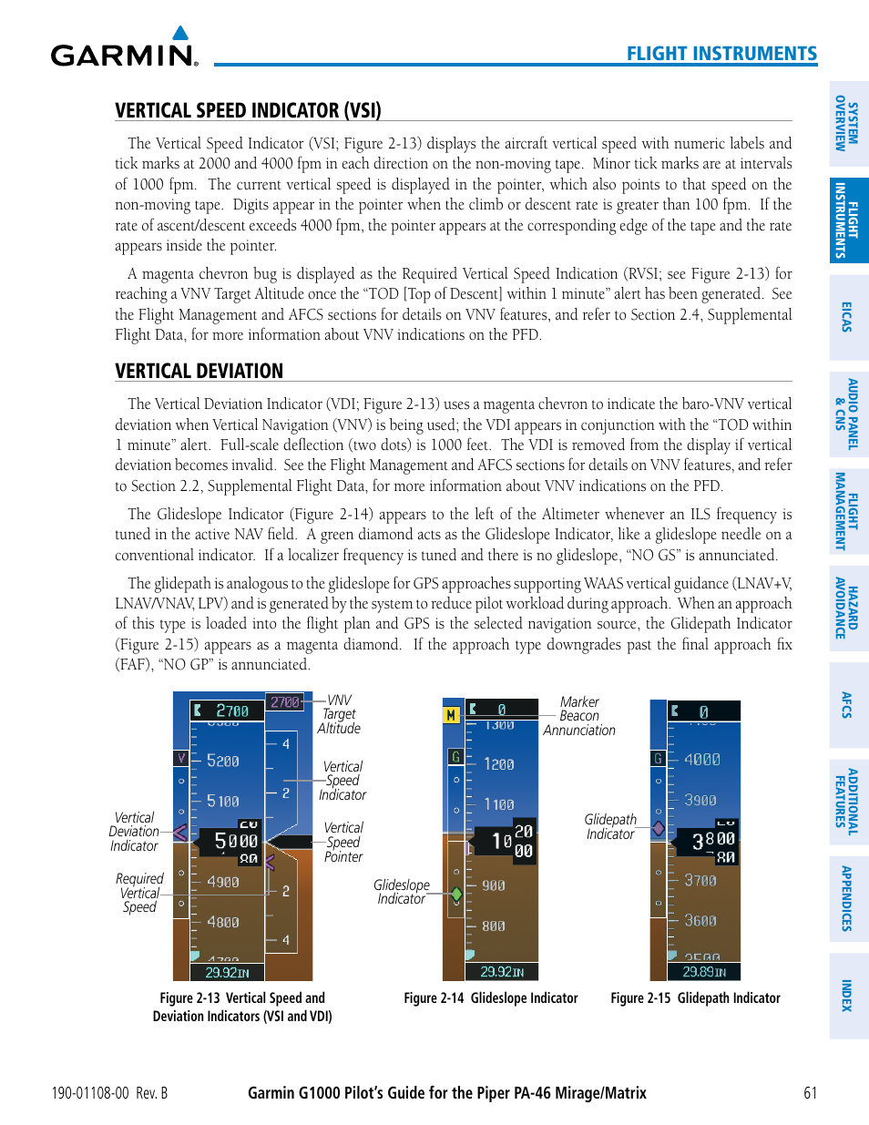 Vertical speed indicator (vsi), Vertical deviation, Flight instruments | Garmin G1000 Piper PA-46 Matrix User Manual | Page 75 / 600