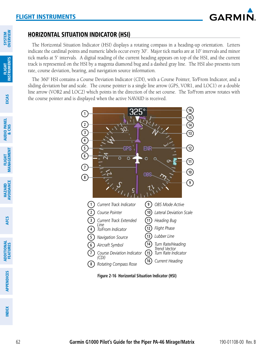 Horizontal situation indicator (hsi), Flight instruments | Garmin G1000 Piper PA-46 Matrix User Manual | Page 76 / 600