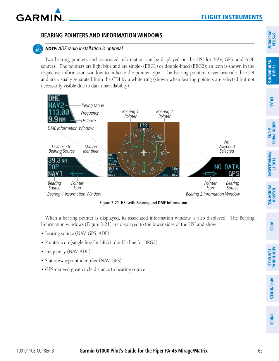 Flight instruments, Bearing pointers and information windows | Garmin G1000 Piper PA-46 Matrix User Manual | Page 79 / 600