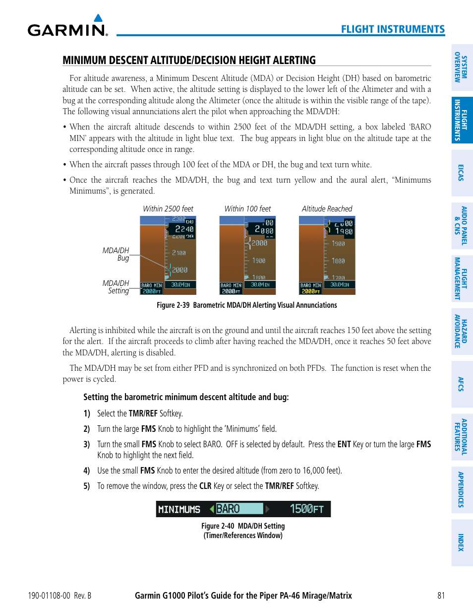 Minimum descent altitude/decision height alerting, Flight instruments | Garmin G1000 Piper PA-46 Matrix User Manual | Page 95 / 600