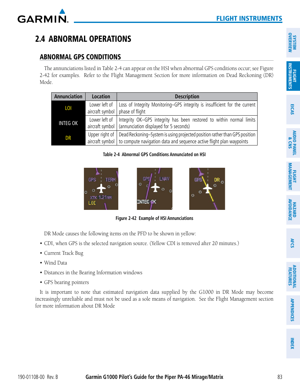 4 abnormal operations, Abnormal gps conditions, Flight instruments | Garmin G1000 Piper PA-46 Matrix User Manual | Page 97 / 600