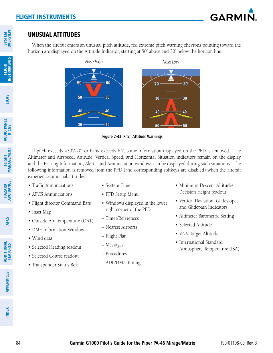 Unusual attitudes, Flight instruments | Garmin G1000 Piper PA-46 Matrix User Manual | Page 98 / 600