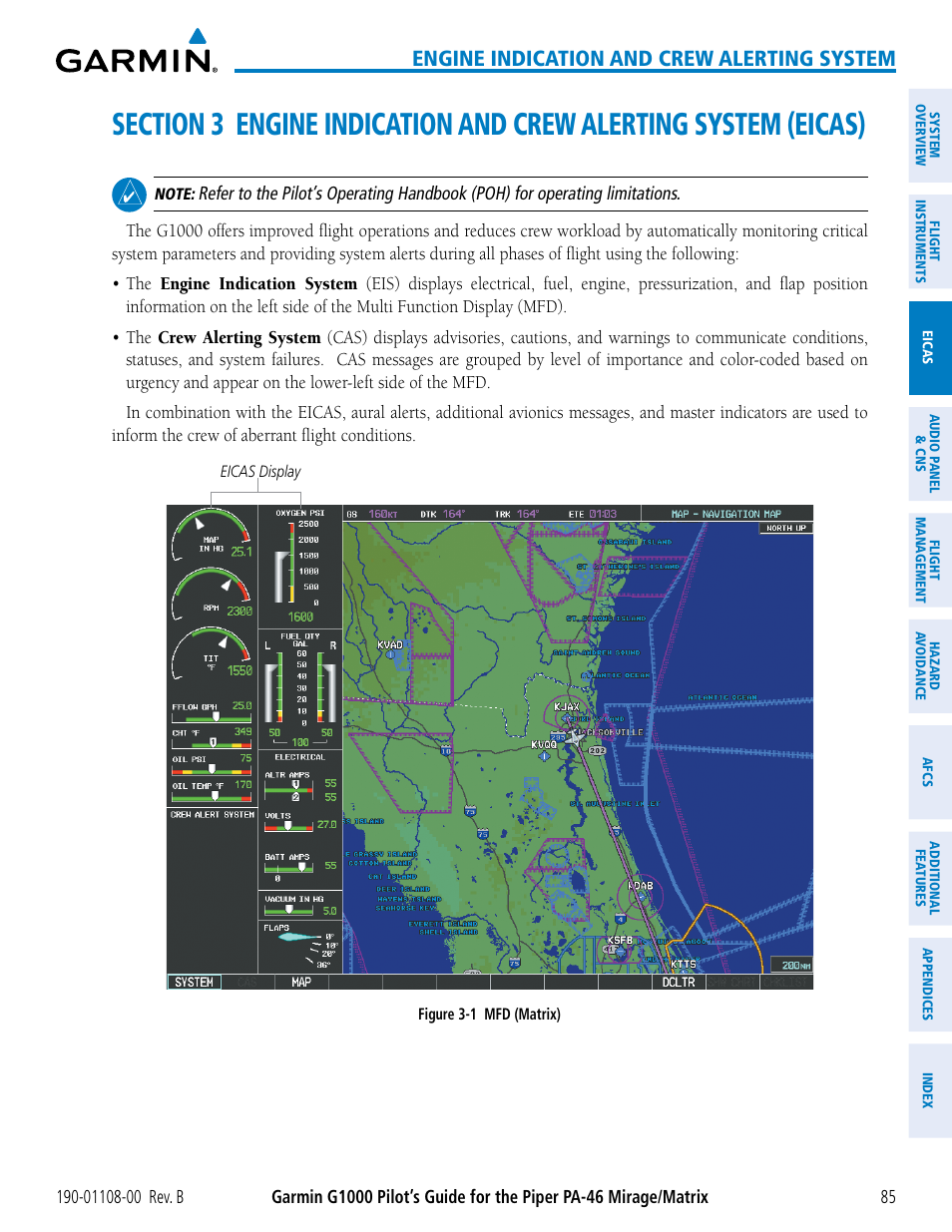 Section 3 engine indication and crew, Alerting system (eicas), Engine indication and crew alerting system | Garmin G1000 Piper PA-46 Matrix User Manual | Page 99 / 600