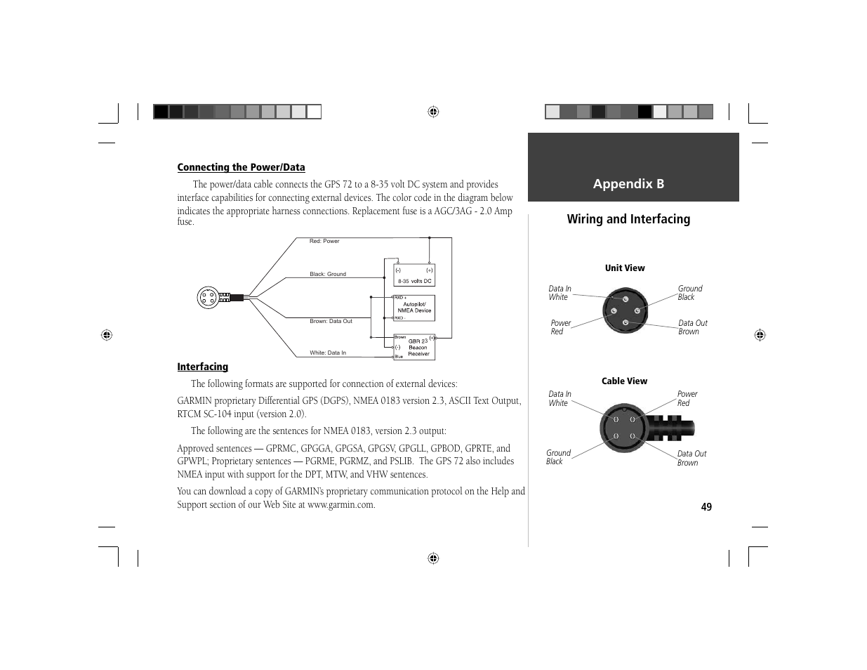 Introduction, Appendix b wiring and interfacing | Garmin GPS 72 User Manual | Page 51 / 67