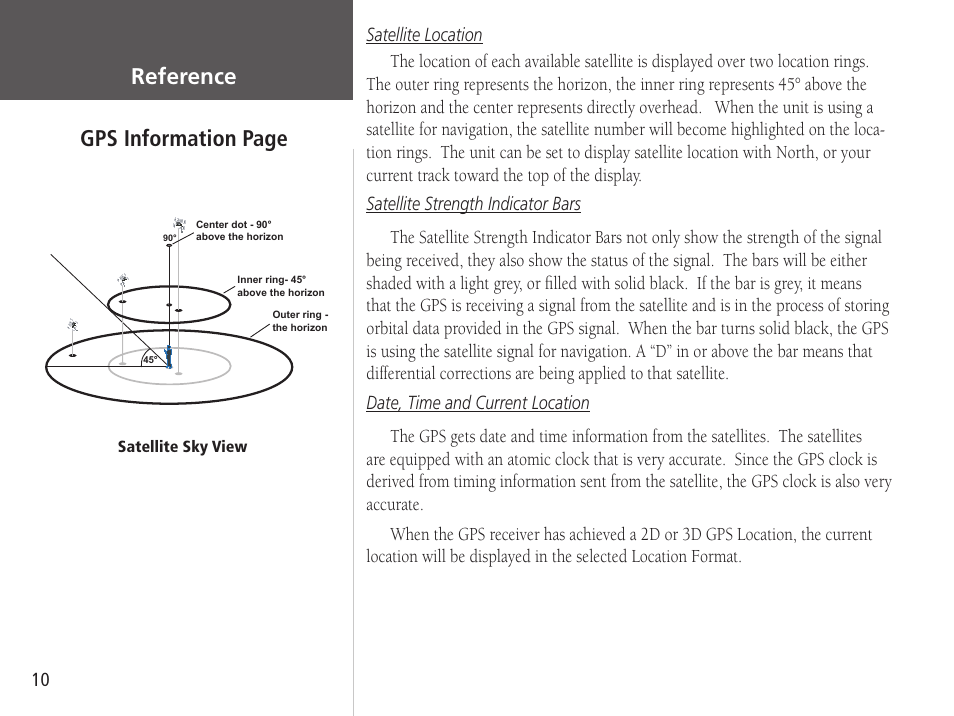 Gps information page, Reference | Garmin GPSMAP 76S User Manual | Page 12 / 76