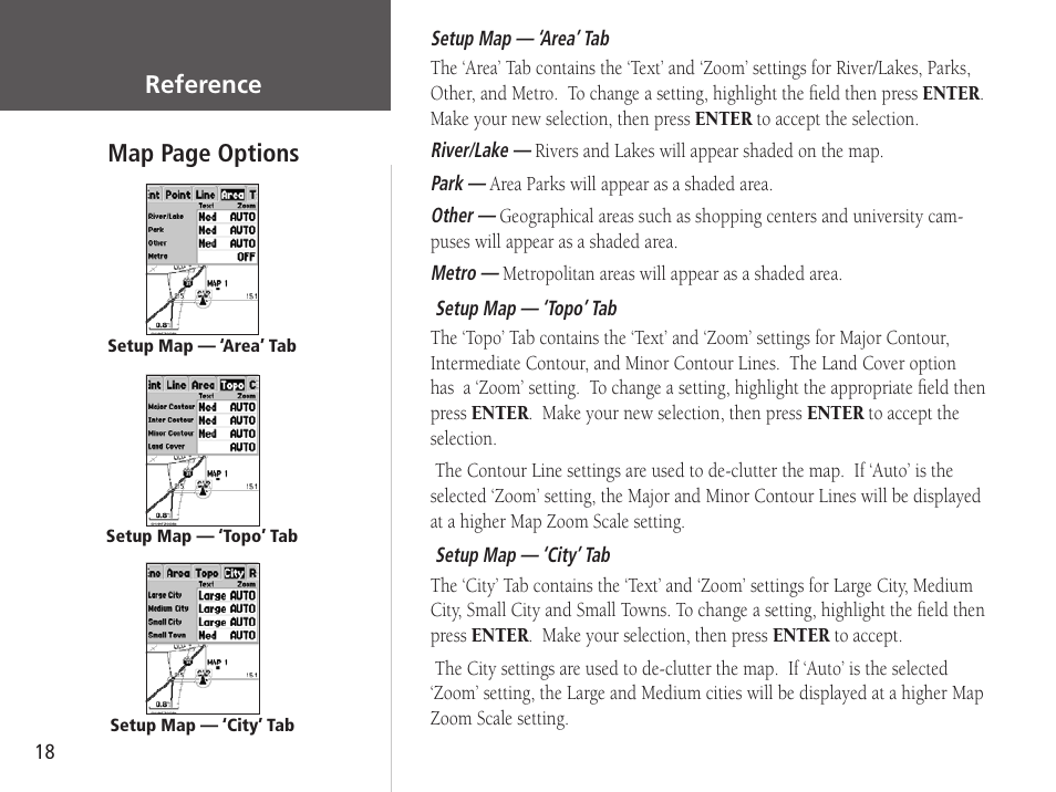 Map page options, Reference | Garmin GPSMAP 76S User Manual | Page 20 / 76