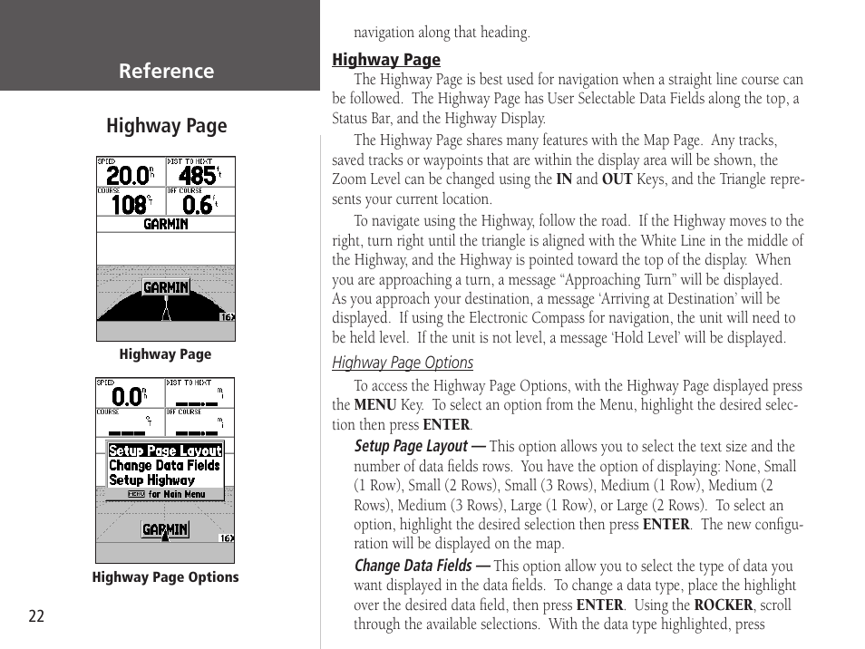 Highway page reference | Garmin GPSMAP 76S User Manual | Page 24 / 76