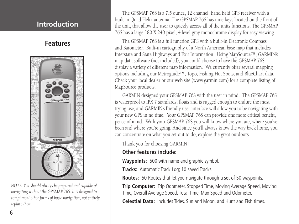 Introduction features | Garmin GPSMAP 76S User Manual | Page 8 / 76
