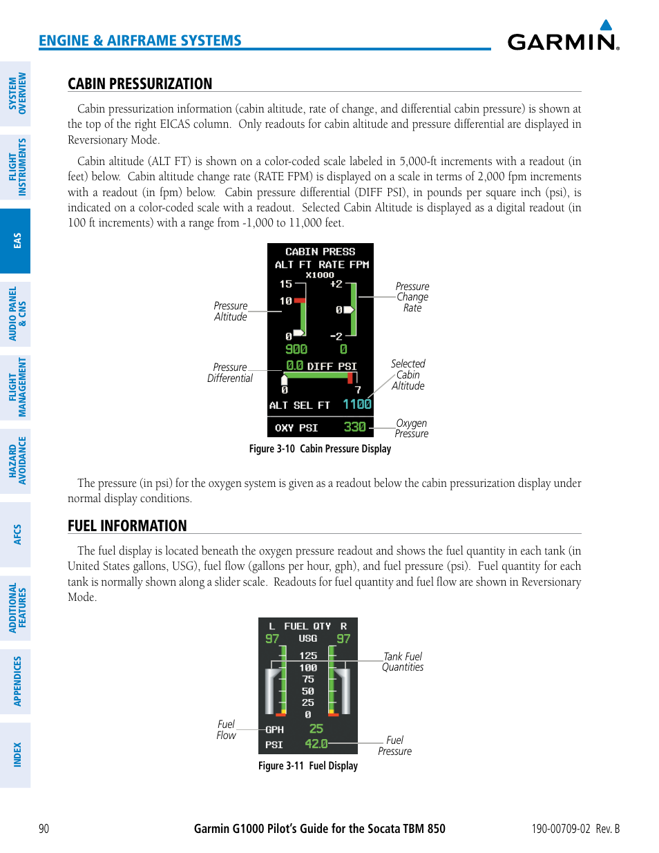 Cabin pressurization, Fuel information, Engine & airframe systems | Garmin G1000 Socata TBM 850 User Manual | Page 104 / 600