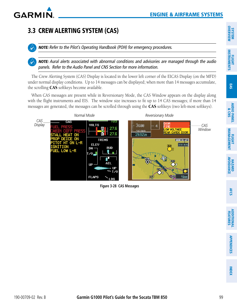 3 crew alerting system (cas), Engine & airframe systems | Garmin G1000 Socata TBM 850 User Manual | Page 113 / 600