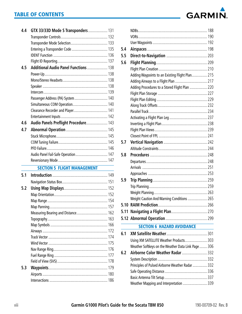 Garmin G1000 Socata TBM 850 User Manual | Page 12 / 600