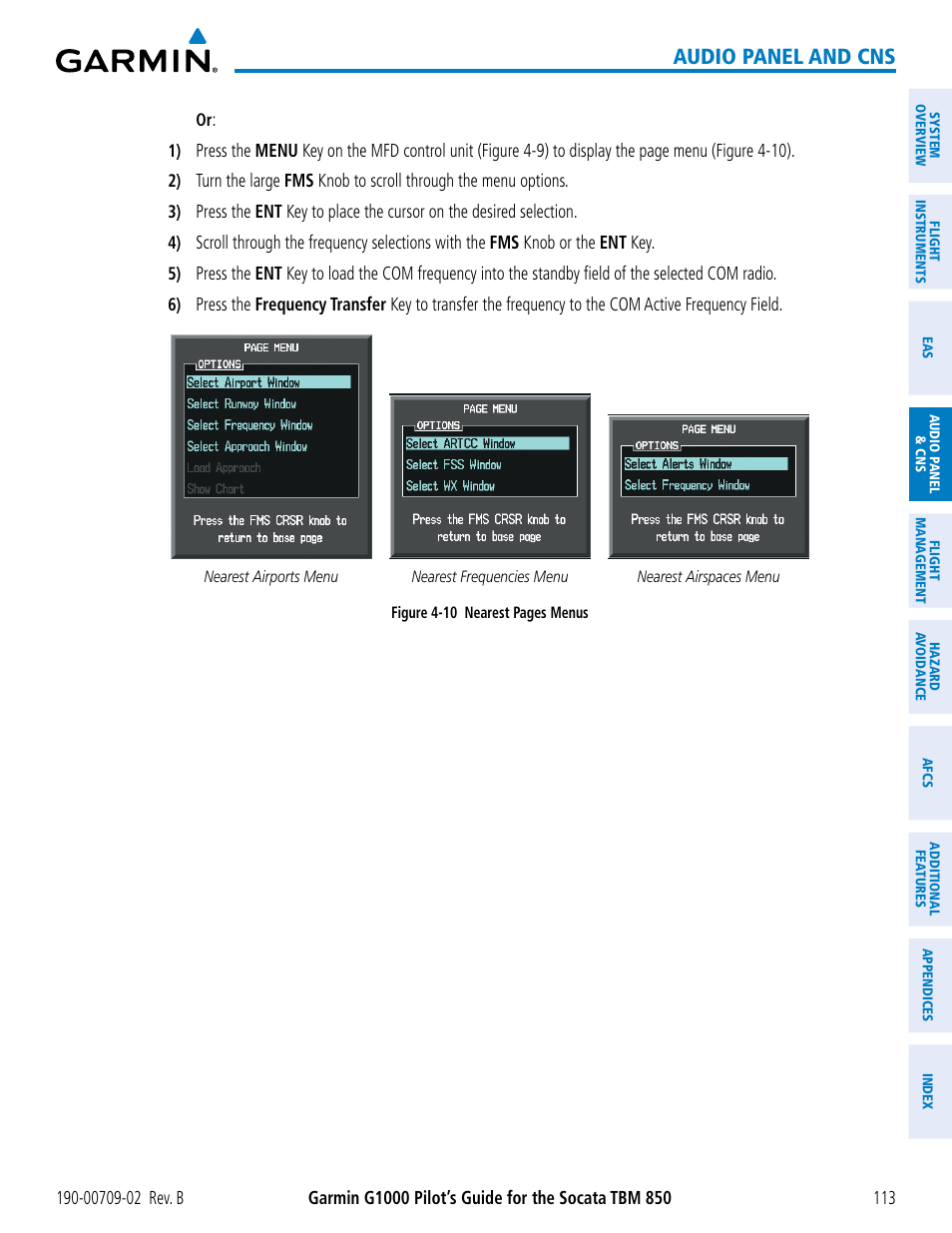 Audio panel and cns | Garmin G1000 Socata TBM 850 User Manual | Page 127 / 600