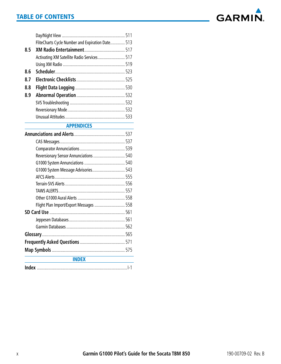 Garmin G1000 Socata TBM 850 User Manual | Page 14 / 600