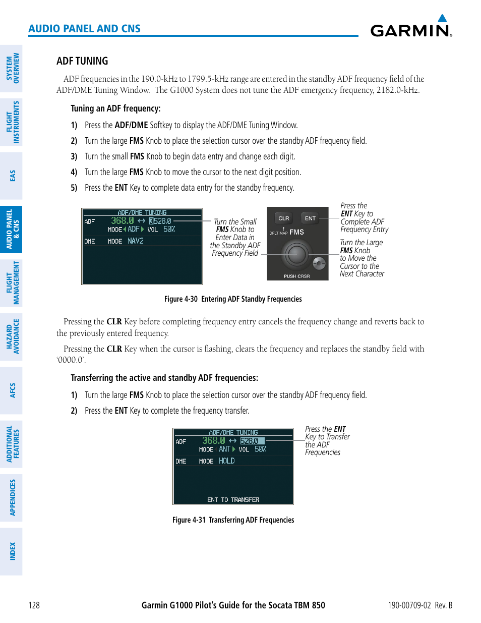 Audio panel and cns, Adf tuning | Garmin G1000 Socata TBM 850 User Manual | Page 142 / 600