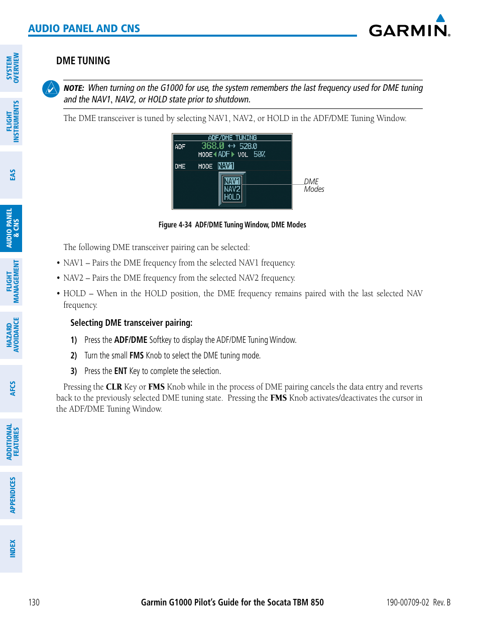 Audio panel and cns, Dme tuning | Garmin G1000 Socata TBM 850 User Manual | Page 144 / 600