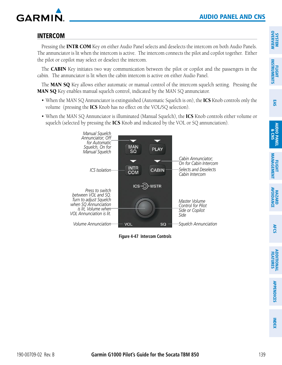 Intercom, Audio panel and cns | Garmin G1000 Socata TBM 850 User Manual | Page 153 / 600