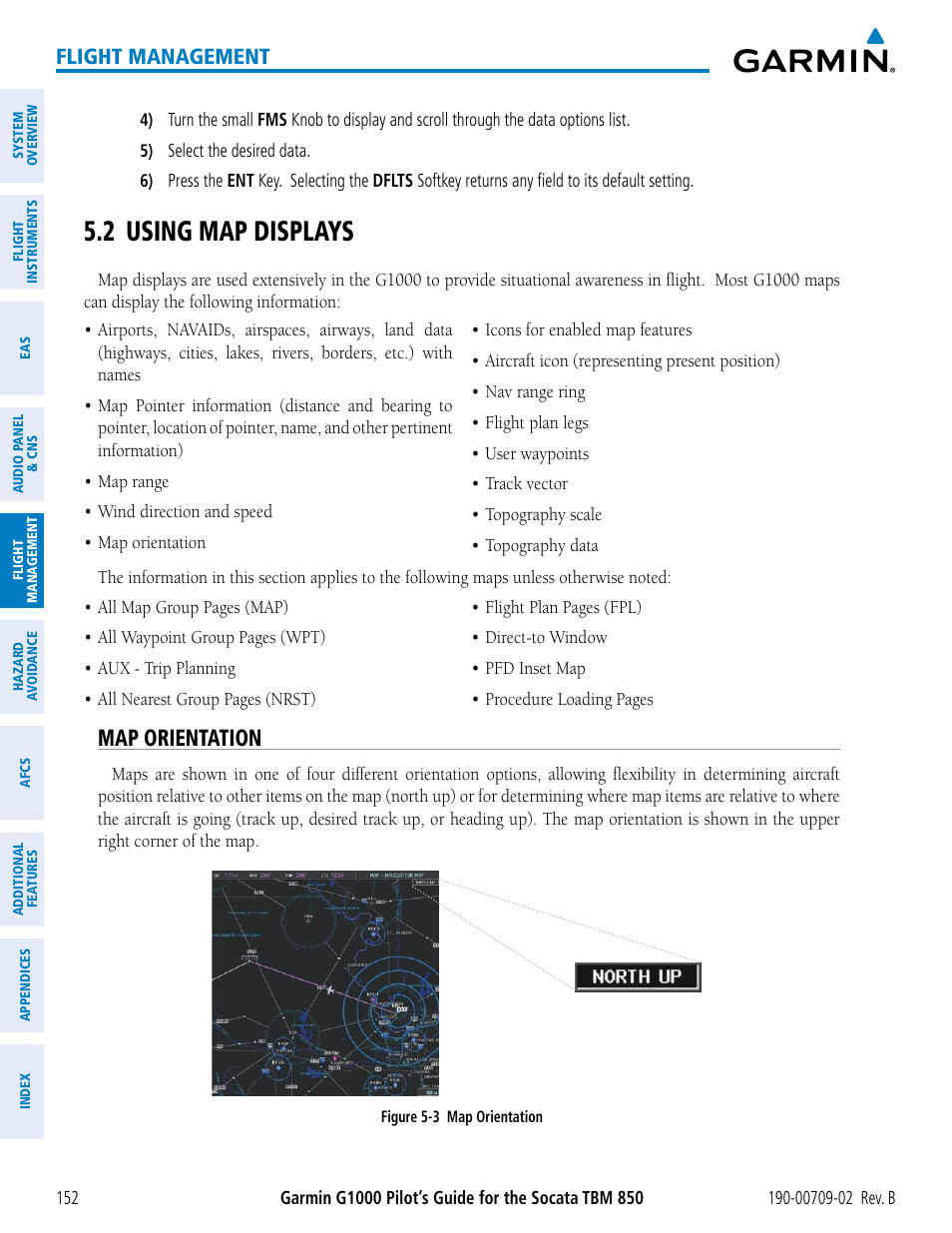 2 using map displays, Map orientation, Flight management | Garmin G1000 Socata TBM 850 User Manual | Page 166 / 600