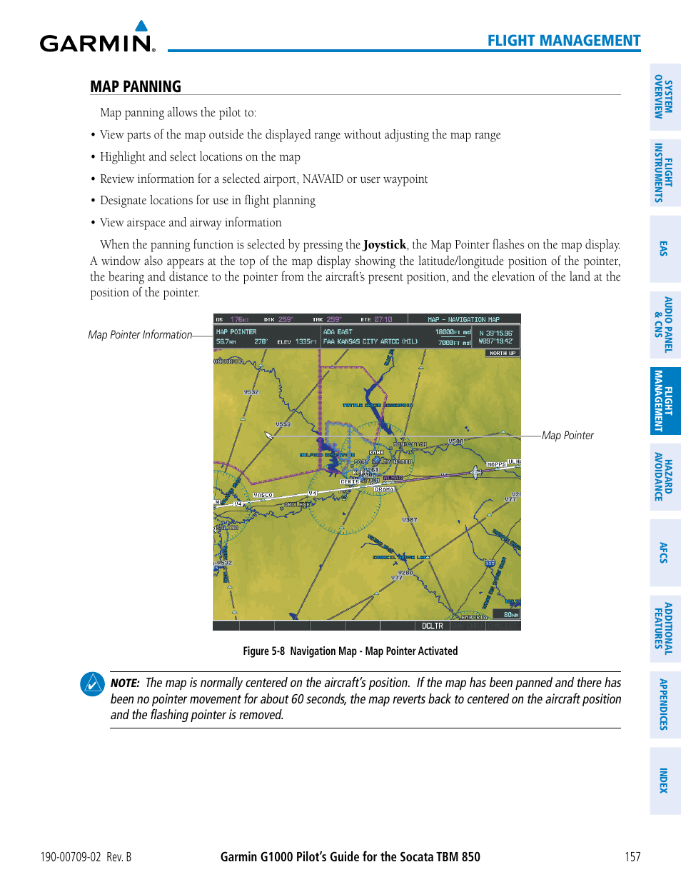 Map panning, Flight management | Garmin G1000 Socata TBM 850 User Manual | Page 171 / 600