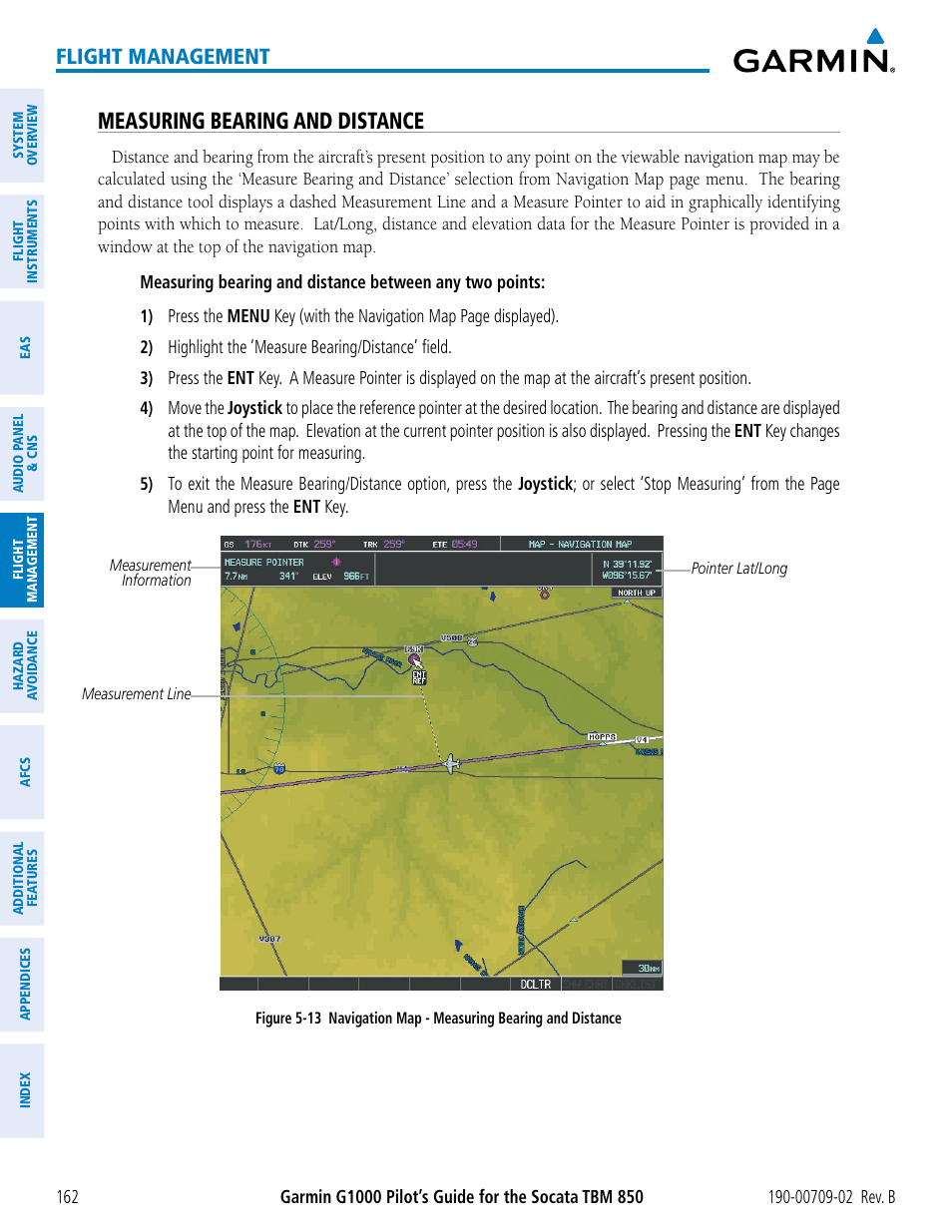 Measuring bearing and distance, Flight management | Garmin G1000 Socata TBM 850 User Manual | Page 176 / 600