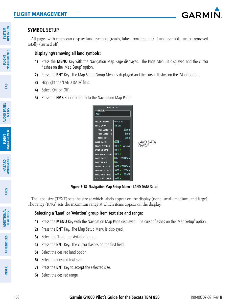 Flight management, Symbol setup | Garmin G1000 Socata TBM 850 User Manual | Page 182 / 600