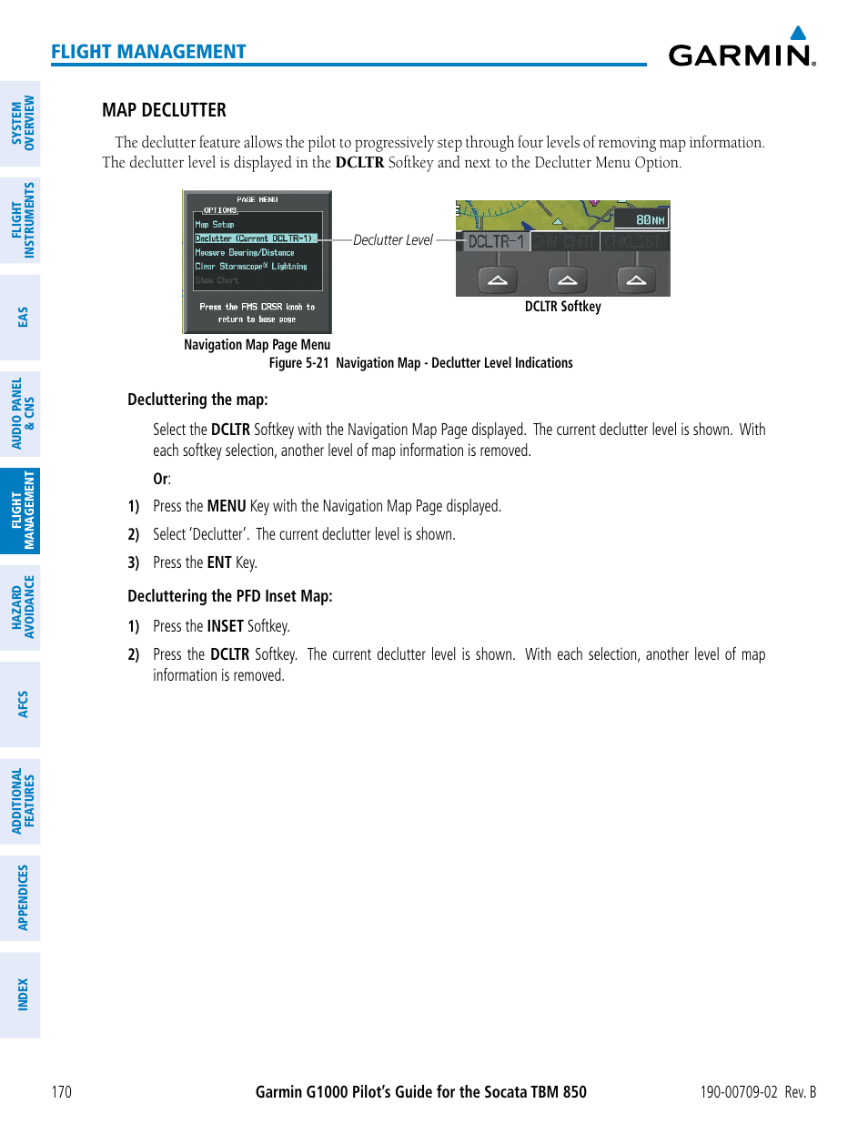 Flight management, Map declutter | Garmin G1000 Socata TBM 850 User Manual | Page 184 / 600