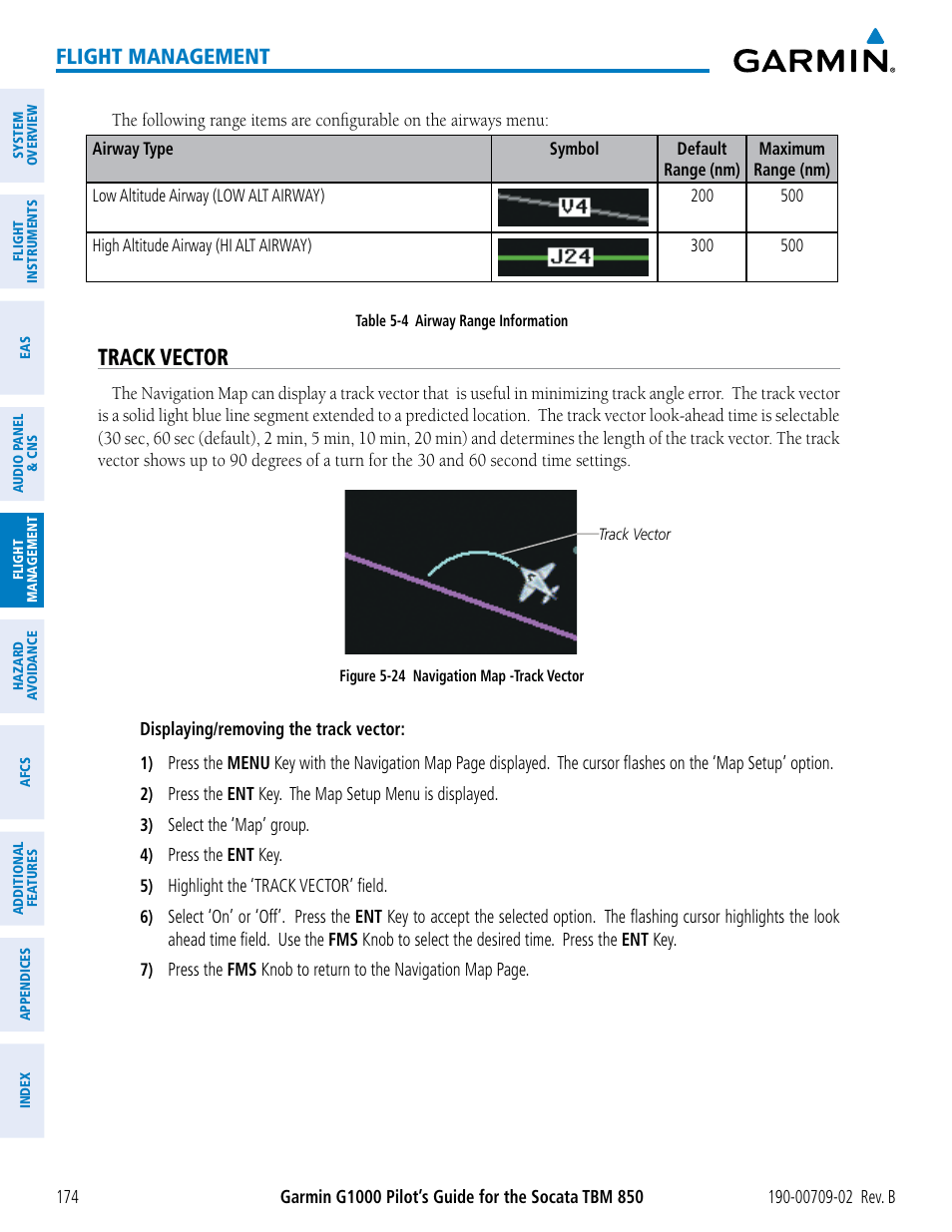 Track vector, Flight management | Garmin G1000 Socata TBM 850 User Manual | Page 188 / 600