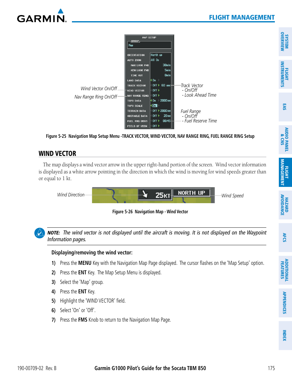 Wind vector, Flight management | Garmin G1000 Socata TBM 850 User Manual | Page 189 / 600