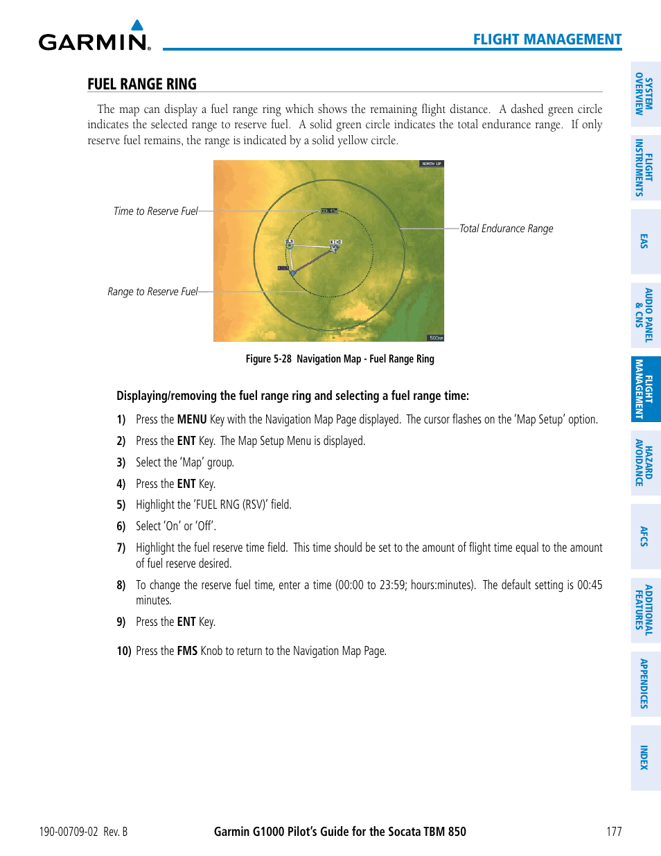 Fuel range ring, Flight management | Garmin G1000 Socata TBM 850 User Manual | Page 191 / 600