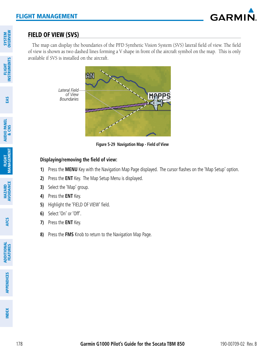 Field of view (svs), Flight management | Garmin G1000 Socata TBM 850 User Manual | Page 192 / 600